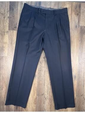 Lauren Ralph Lauren LRL Pleated Cuffed Navy Blue Dress Pants Mens 33 x 30 Slacks